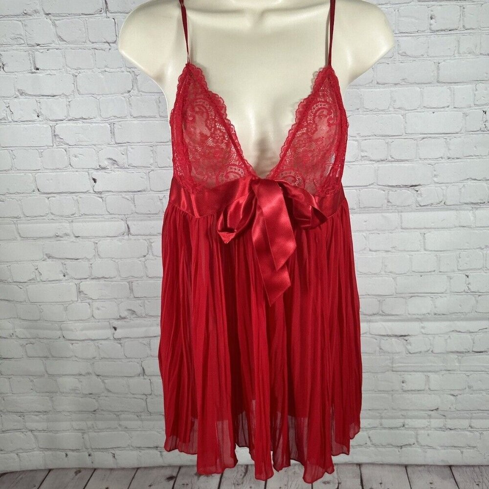 Victoria’s Secret Red Sheer Lace Top Baby Doll Chemise Nightie Women’s Size L